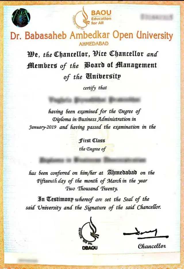 Sample degree certificate