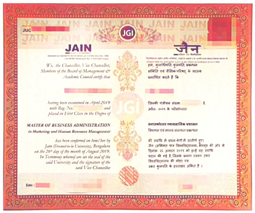 Sample degree certificate