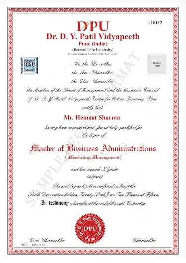 Sample degree certificate