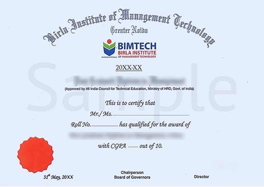 Sample degree certificate